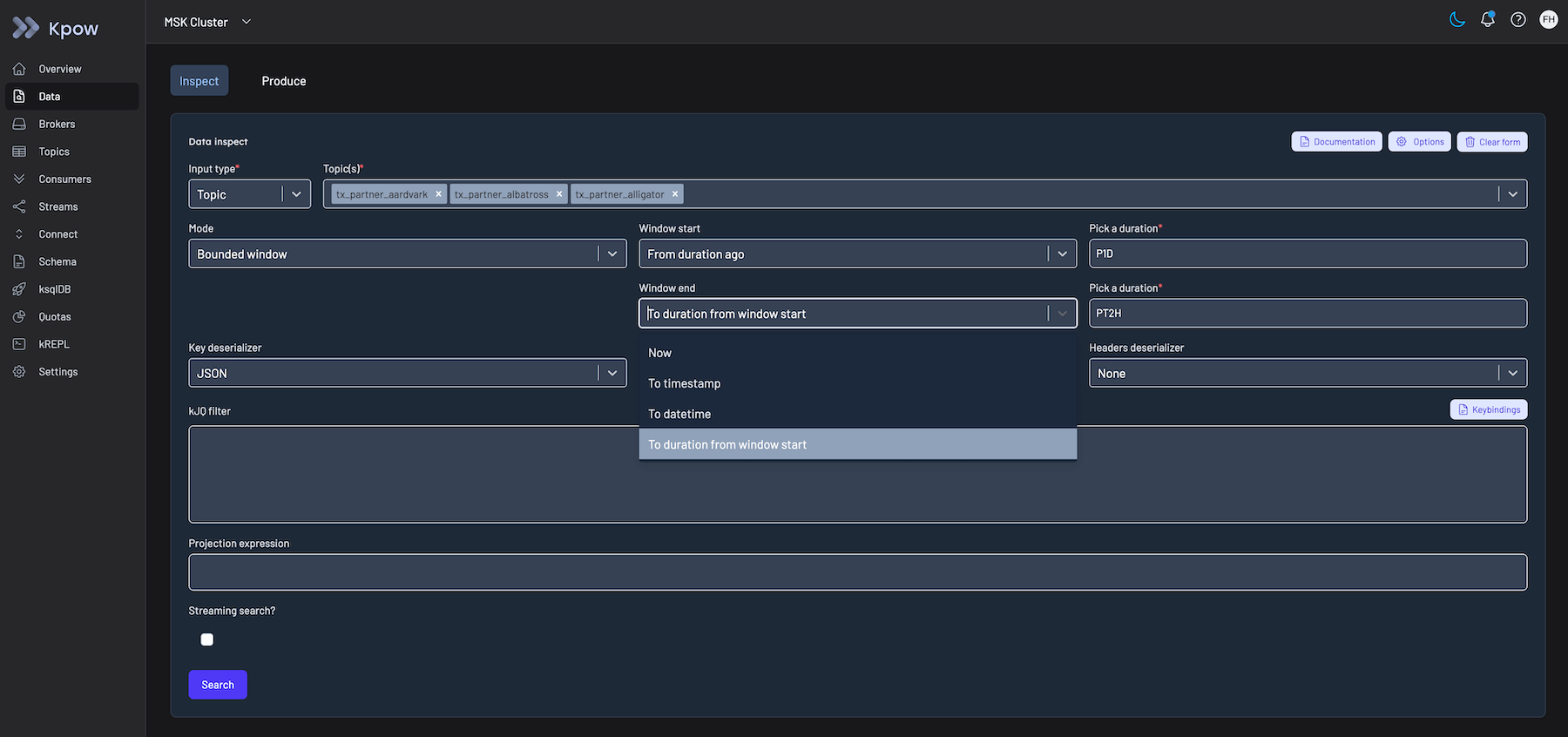Search bounded window