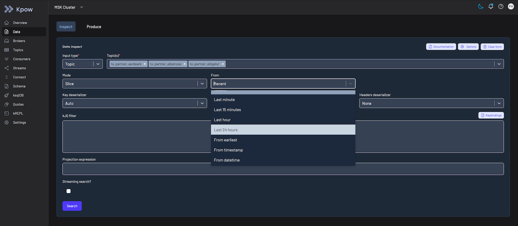 Search from earliest