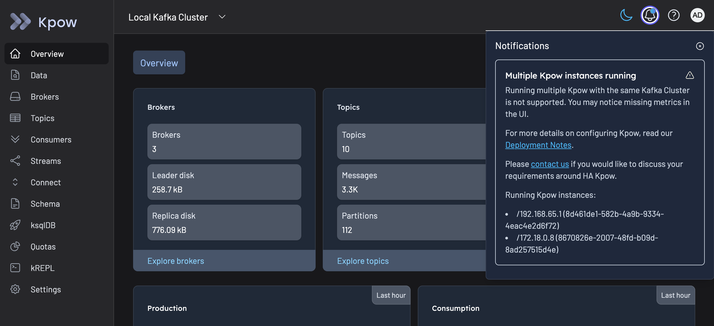 Multiple Kpow instances running notification in Kpow