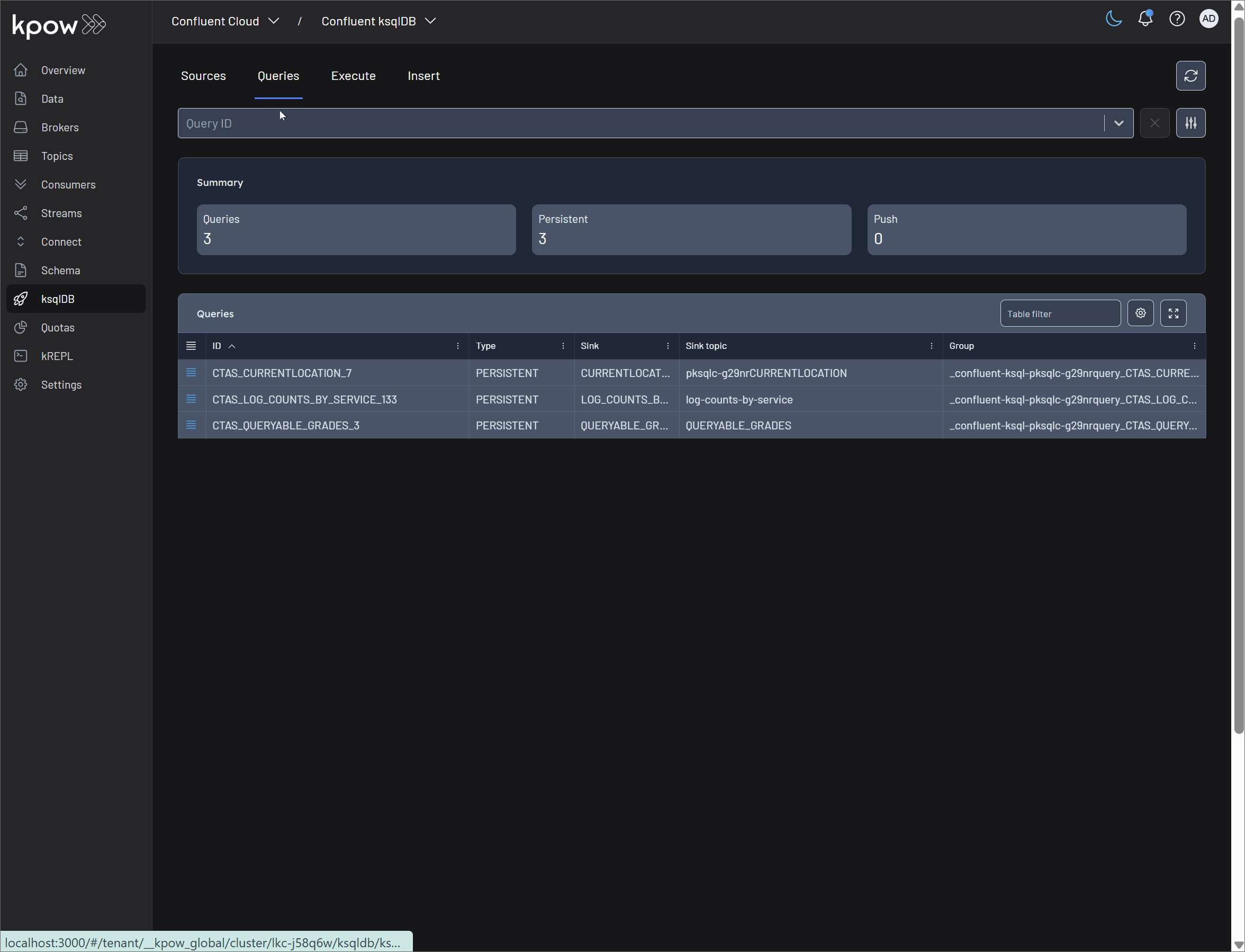 ksqldb query management