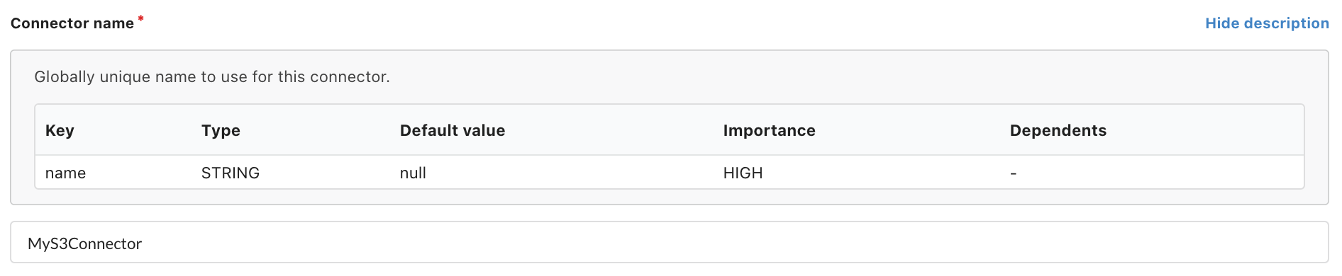 Documentation for the form item connector name